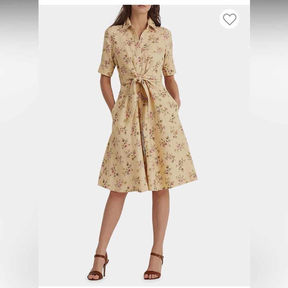 Ralph Lauren linen shirtdress and tie at the waist size 6 beige, cream, linen